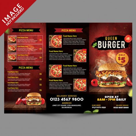 Burger menu trifold template outside | Premium Psd #Freepik #psd Menu Poster Design, Menu Trifold, Menu Design Layout, Menu Poster, Burger Menu, Restaurant Poster, Menu Flyer, Pizza Menu, Sample Menu