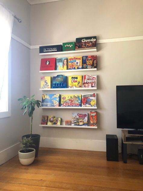 Storage/display ideas Board Game Display Storage, Board Game Wall Storage, Game Board Storage, Storage Display Ideas, Game Storage Ideas, Game Display, Ultimate Organization, Board Game Storage, Wall Game