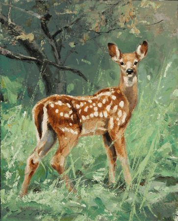 Nature Paintings With Animals, Deer Landscape Painting, Deer In Forest Painting, Pics Of Deer, Deer Painting Acrylic, Dear Painting, Elk Painting, Deer Paintings, Fawn Painting