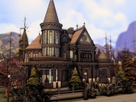 Sims Vampire House, Vampire Manor, Sims 4 Victorian House, Goth Mansion, Victorian Gothic Mansion, Sims 4 Lots, Sims 4 Vampire, Gothic Victorian House, Gothic Manor