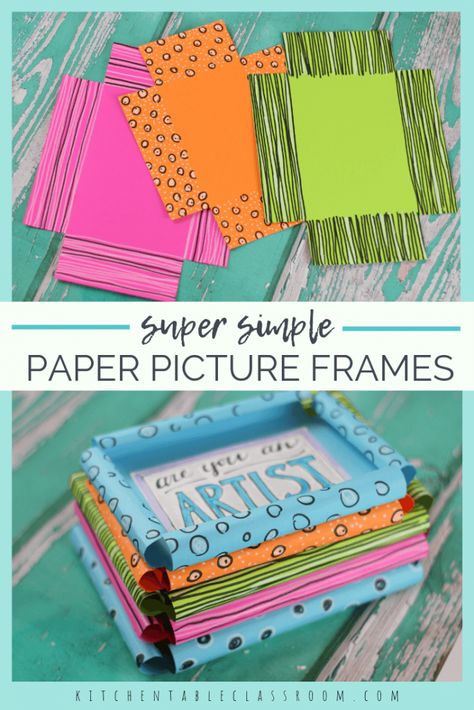 This DIY picture frame template makes the easiest paper picture frame ever- and so cute. Grab the paper and markers for this easy picture frame craft! Paper Photo Frame Diy, Diy Picture Frames Crafts, Picture Frame Projects, Picture Frame Template, Kids Picture Frames, Paper Picture Frames, Diy Picture Frame, Photo Frame Crafts, Paper Picture