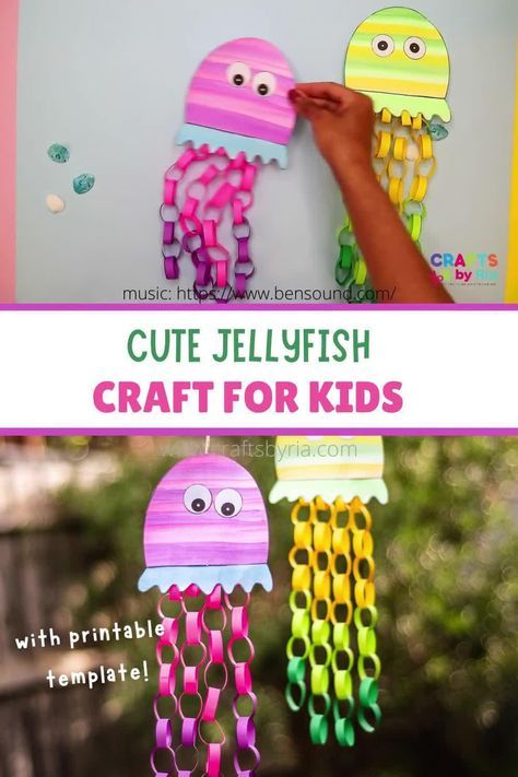 Jellyfish Template, Jellyfish Craft For Kids, Paper Jellyfish, Babysitting Crafts, School Kids Crafts, Jellyfish Craft, Toddler Arts And Crafts, Hand Crafts For Kids, Animal Crafts For Kids