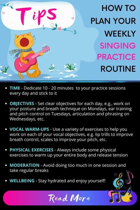 How To Plan Your Weekly Singing Practice Routine (Tips)|#learningvocals, #HowtoSingBetter, #howtosinghighnotestips #startlearningsinging, #learnsingingathome How To Learn Singing At Home, How To Practice Singing, Voice Exercises, Vocal Exercises Singing, Singing Practice, Songwriting Prompts, Writing Songs Inspiration, Vocal Warmups, Voice Training