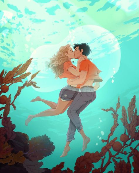 Chloe’s Instagram photo: ““And it was pretty much the best underwater kiss of all time.” - The Last Olympian I’ve been having so much fun working with all of the…” Percabeth Fan Art, Underwater Kiss, Percy Jackson Drawings, Percy Jackson Comics, The Last Olympian, Percy Jackson Ships, Percy And Annabeth, Percy Jackson Fan Art, Percy Jackson Characters