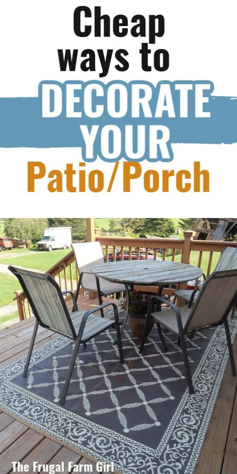 Inexpensive Patio Furniture, Outdoor Furniture Ideas Backyards, Inexpensive Patio, Outdoor Curtains For Patio, Screen Outdoor, Cheap Patio, Back Deck Decorating, Patio Curtains, Thrifty Living