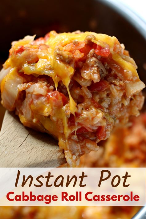 Instant Pot Cabbage Roll Casserole—a super easy and fast way to have the flavors of cabbage rolls for dinner tonight. #instantpot #instapot #cabbagerolls #casserole #instantpotrecipe Cooking Cabbage, Cabbage Stuffed, Stuffed Recipes, Instant Pot Cabbage, Recipes Cabbage, Cabbage Roll Casserole, Cabbage Roll Soup, Cabbage Roll, Cabbage Casserole