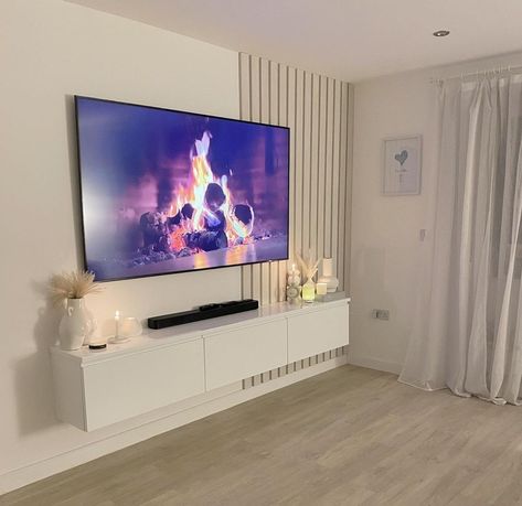 Living Room Tv Aesthetic, Under Tv Decor Ideas, Living Room Designs Modern Tv Wall, Boho Tv Wall, Mounted Tv Ideas Living Rooms, Tv Decoration, Grey Bedroom Decor, Latest Living Room Designs, Apartment Living Room Design