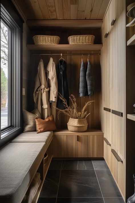 Why I went for a Japandi style mudroom Mud Room Extension, Modern Cabin Mudroom, Scandi Mudroom, Organic Modern Mudroom, Long Narrow Mudroom, Mudroom Ideas Garage, Japandi Mudroom, Mudroom Ideas Entryway Modern, Modern Mudroom Design