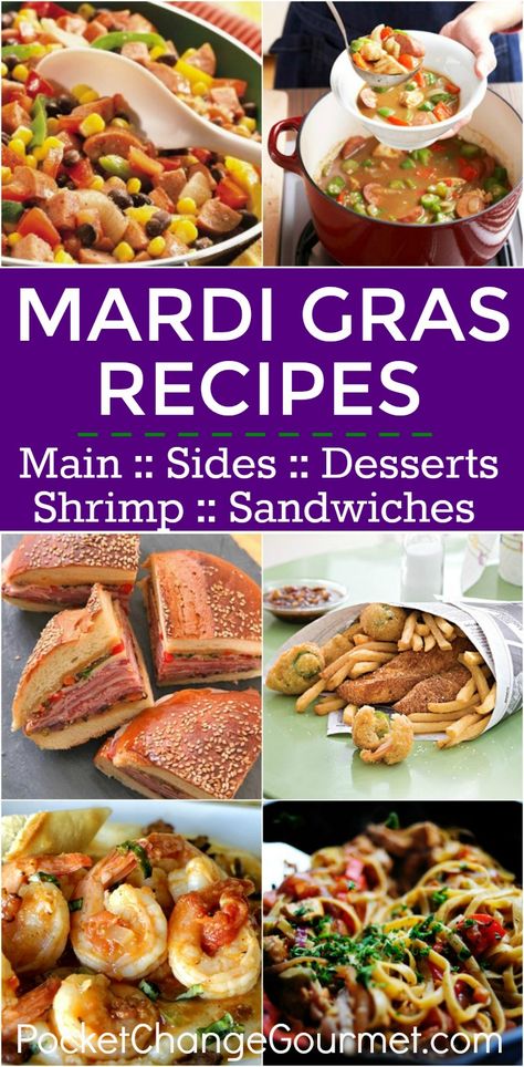 Mardi Gras Recipes | Pocket Change Gourmet Pocket Recipes, Mardi Gras Party Food, Mardi Gras Recipes, Mardi Gras Dinner, Mardi Gras Desserts, Recipes Main Dishes, Madi Gras, Mardi Gras Centerpieces, New Orleans Recipes