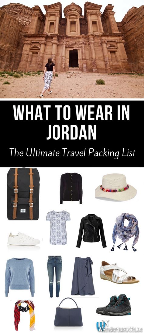 What To Wear In Jordan - The Ultimate Travel Packing List . From footwear and accessories to what women should wear in Jordan, this is a great guide to clothing in Jordan. https://www.wanderlustchloe.com/what-to-wear-jordan-clothes-packing-guide/ Women Hiking Boots, Asia Packing List, Hiking Boots For Men, Travel Packing List, Women Hiking, Jordan Travel, Packing Clothes, Packing Guide, Travel Clothes Women