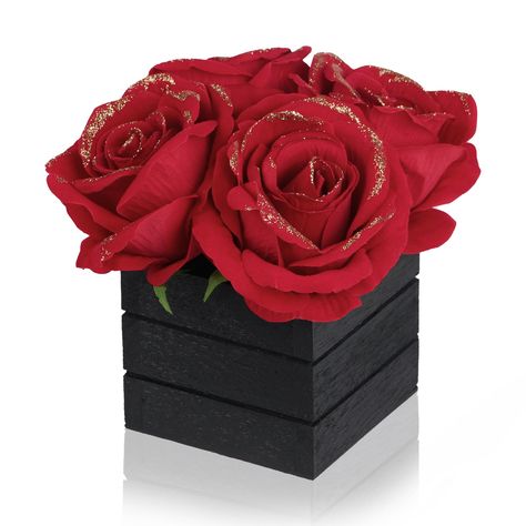 PRICES MAY VARY. Silk Fabric The perfect way to send love with this eye-catching red rose box. Sometimes a basic card is just not enough to show them you truly care. Roses are the best way to express feelings of love, romance, beauty, wish and friendship. There is nothing better than receiving roses from a friend or relative (spouse or child, brother or sister, mom or dad). This rustic potted flower consists of four glitter roses and a wooden flower pot. The lifelike artificial roses are delight Black And Red Table Centerpieces, Red Black And White Birthday Party Ideas Decorations, Red Gold And Black Wedding, Rose Birthday Theme, Black And Red Centerpieces, Red And Black Birthday Decorations, Rose Theme Party, Red And Black Table Decorations, Red Birthday Party Decorations