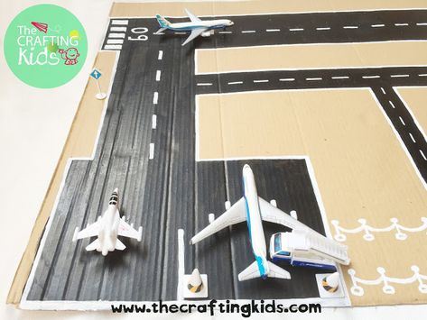 DIY Cardboard Toy- Airport | The Crafting Kids Cardboard Airport, Diy Cardboard Toys, Cardboard Toys, Airplane Birthday Party, Diy Cardboard, Cardboard Crafts, Diy Toys, Diy For Kids, Preschool Activities