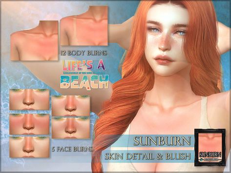 The Sims Resource - Life's a Beach - Sunburn Cc Makeup, The Sims 4 Cabelos, Sims 4 Piercings, The Sims 4 Skin, Makeup Cc, Sun Burn, Pelo Sims, Beach Tan, Sims 4 Cc Makeup