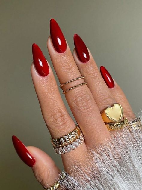 Trending Red Nails, Nails Long Almond, Almond Nails Red, Classy Almond Nails, Pictures Of Women, Acrylic Nails Nude, Press On Nails Long, Long Almond, Matric Dance