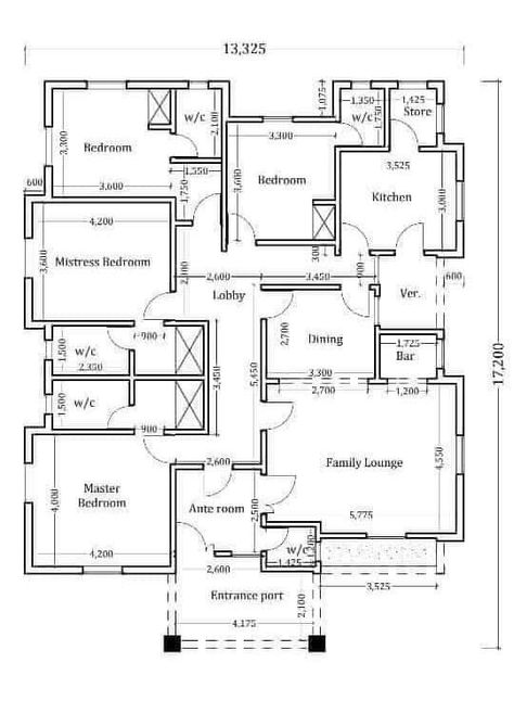 15x15 House Plans, 50 By 100 Feet House Plan, 4bedroom Bungalow Design, Bungalow Plan, Bungalow House Floor Plans, Drawing House Plans, Modern Bungalow House Plans, Small House Blueprints, Small Modern House Plans