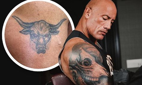 The Rock Tattoo Bull, Rock Bull Tattoo, The Rock Bull Tattoo, Taurus Bull Tattoos Design, Massive Tattoos, The Rock Tattoo, Tattoo Bull, Name Tattoo On Hand, Taurus Bull Tattoos