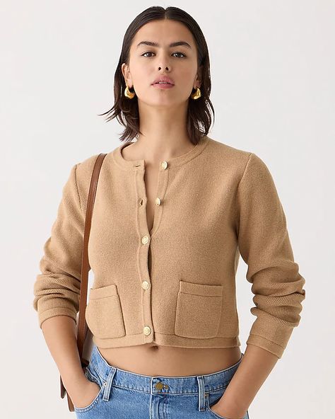 J.Crew: Emilie Patch-pocket Sweater Lady Jacket For Women Lady Jacket, Pocket Sweater, Fitted Cardigan, Pocket Cardigan, Jcrew Women, Striped Cardigan, Pullover Shirt, Komplette Outfits, Black Sweater