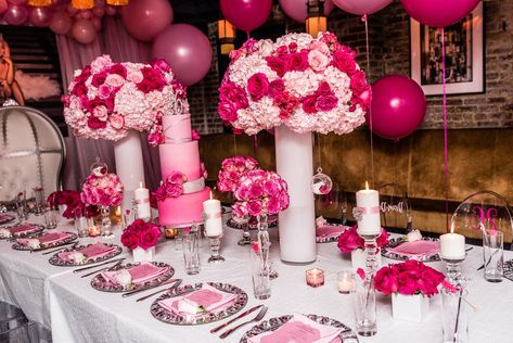 Pretty N Pink Birthday Party, 32 Shades Of Pink Party, Birthday Dinner Centerpieces, 22 Shades Of Pink Party, Pink Birthday Party Table Set Up, 25 Shades Of Pink Party, Pink Birthday Dinner Decor, Pink Brunch Ideas, Shades Of Pink Birthday Dinner