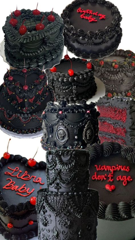 cakes red velvet black frosting Cheetah Birthday Cakes, Gothic Cakes, Gothic Birthday Cakes, Cake Costume, Gothic Birthday, Gothic Cake, Black Cake, Devils Food Cake, Dessert Plating