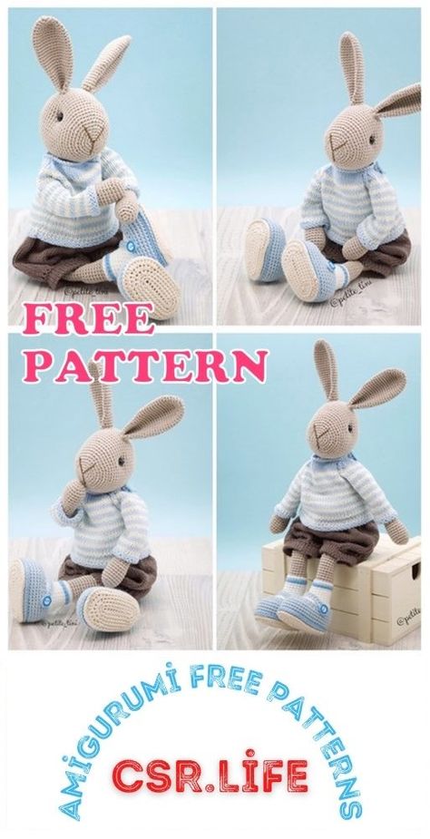 Crochet Rabbit Free Pattern, Bunny Free Crochet Pattern, Easter Bunny Crochet Pattern, Rabbit Knitting Pattern, Bunny Knitting Pattern, Crochet Toys Free Patterns, Crochet Toys Free, Crochet Bunny Pattern, Easter Crochet Patterns