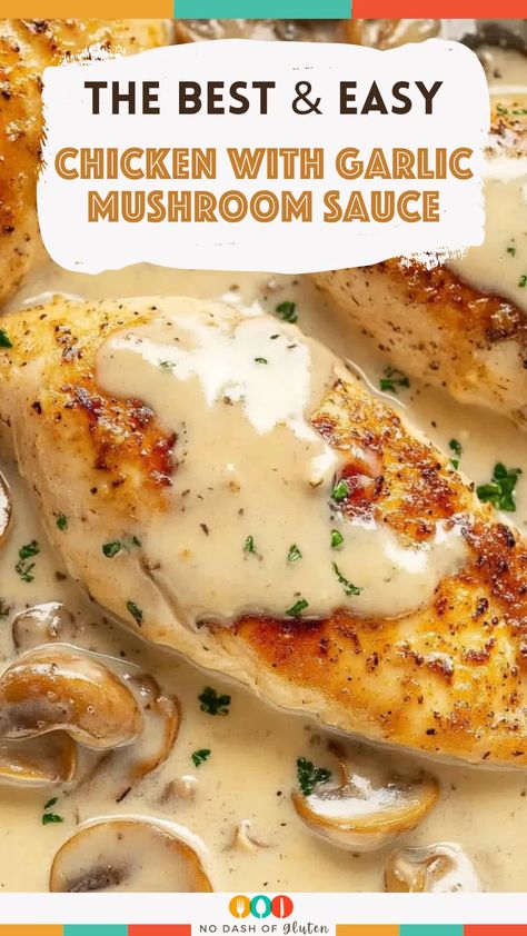 Chicken with Garlic Mushroom Sauce Meals With Sauce, Breaded Chicken With Mushroom Sauce, Chicken Garlic Mushroom Recipes, Mushroom Recipes Chicken, Chicken With Mushroom Cream Sauce, Savory Meals Dinners, Chicken With Garlic Mushroom Sauce, Easy Chicken Sauce, Healthy Cozy Dinner Recipes