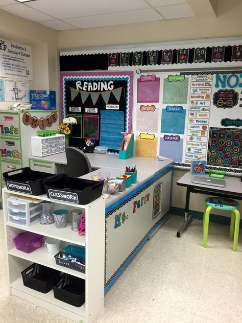 Teacher Desk Setup, Classroom Teacher Desk, Teacher Desk Areas, Teacher Desk Organization, Classroom Arrangement, Teaching Organization, Classroom Makeover, Classroom Layout, Classroom Teacher