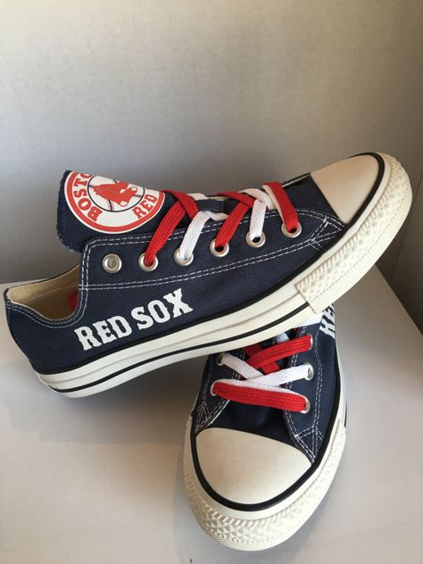 Boston red sox tennis shoes by sportshoequeen on Etsy Red Sox Game Outfit, Red Socks Baseball, Milton Massachusetts, Red Sox Game, Galaxy Converse, Galaxy Vans, Red Sox Nation, Red Socks, Red Socks Fan