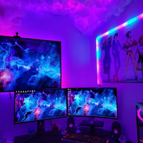 Govee Glide Wall Light Setup 📷: @adamjugs2 Govee Glide Wall, Govee Lights, Light Setup, Tv Wall, Gaming Pc, Wall Light, Flatscreen Tv, Wall Lights, Gaming