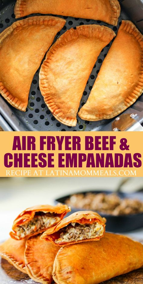 Cheesy beef pastelillos are easily made in the Air Fryer for a healthier empanada recipe that the whole family will love! #empanada #airfryer #airfryerrecipes #picadillo #cheese #PuertoRicanrecipes Empanada Air Fryer Recipes, Beef Turnovers, Air Fryer Empanadas, Airfryer Quesadilla, Cheese Empanadas Recipe, Air Fryer Beef, Cheese Empanadas, Truck Living, Empanada Recipe