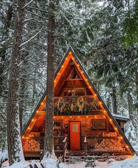 Pacific Northwest Cabin, Snowy Cabin, A Frame Cabins, Cabin Aesthetic, Mt Rainier National Park, Upstairs Loft, Kitchen Fireplace, Mt Rainier, A Frame Cabin