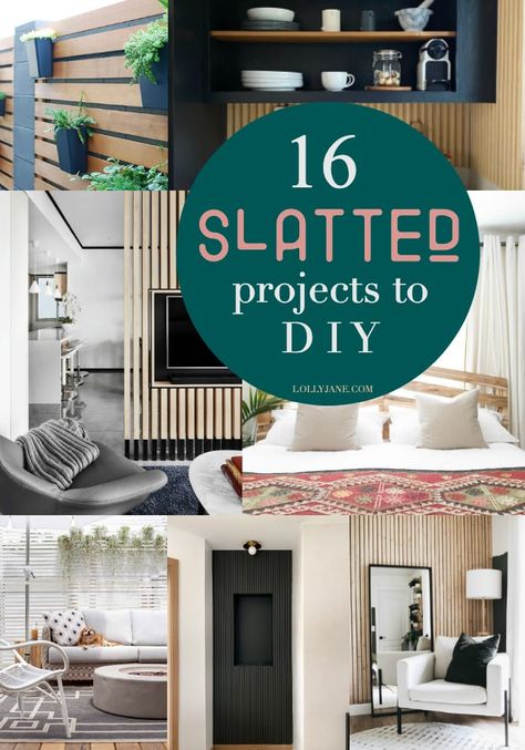 DIY Slat Walls Ideas to Make This Weekend! - Lolly Jane Entry Wall Ideas Modern, Diy Wooden Wall Panelling, Diy Slat Accent Wall, Diy Wood Slat Wall Living Room, Mid Century Wall Panel, Cover Up Wall Ideas, Accent Wall With Slats, Tambour Accent Wall, Mid Century Modern Accent Wall Bedroom