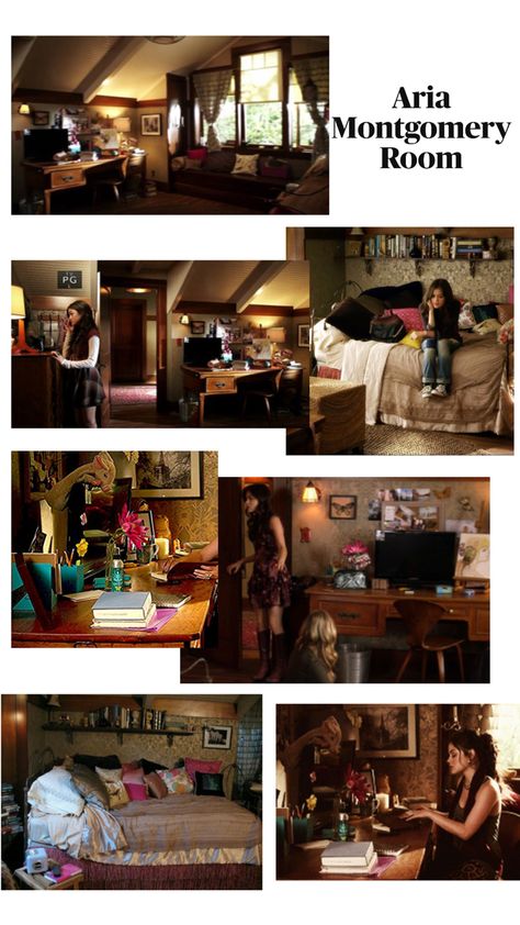 Aria Montgomery’s from Pretty Little Liars made by @annistano Aria Montgomery Room Aesthetic, Aria Montgomery Outfits Inspired, Aria Montgomery House, Aria Montgomery Bedroom, Aria Montgomery Room, Aria Montgomery Outfits, Pretty Little Liars Aria, Antique Home Decor Ideas, Comfort Space