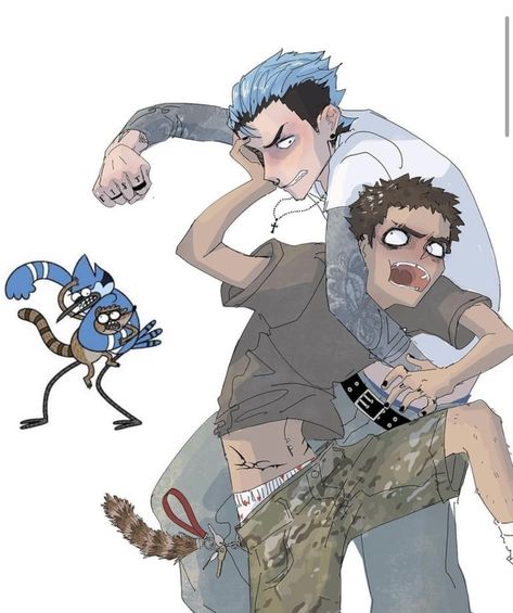 Mordecai Fan Art, Mordecai And Rigby As Humans, The Regular Show Characters, Doodle Human Cartoon, Rigby Regular Show Cosplay, Mordecai And Rigby Cosplay, Regular Show Fanart Human, Mordecai And Rigby Fanart, Mordecai And Rigby Costumes