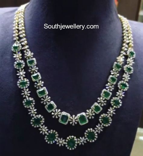 Two step diamond emerald haram by P Satyanarayan and Sons jewellers. Step Diamond Haram, Emerald Haram, Diamante Jewellery, Emerald Diamond Necklace, Diamond Necklace Indian, Diamond Jewelry Set, Jewellery Bridal, Two Step, Jewellery Wedding