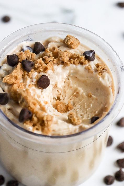 Protein Ice Cream Ninja Creami, Creami Recipies, Cookie Dough Ice Cream Recipe, Ice Cream Ninja Creami, Ninja Creami Recipe, Protein Chocolate Chip Cookies, Ninja Creamy, Ninja Ice Cream Recipe, Cookie Dough Protein