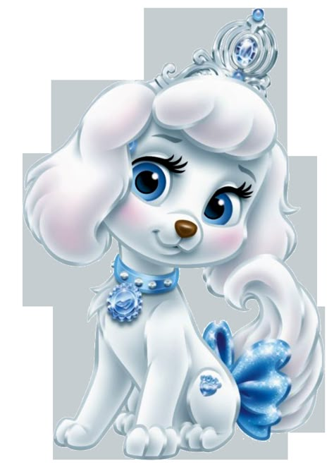 Pumpkin is a white Poodle dog owned by Cinderella. She has big, blue eyes, a brown nose, and her hair is styled after Cinderella's hair. Pumpkin was an anniversary present to Cinderella from the Prince! This glamorous puppy loves to attend royal balls, twirl, and dance. Palace Pets, Disney Wiki, Palace, Disney, Blue, White