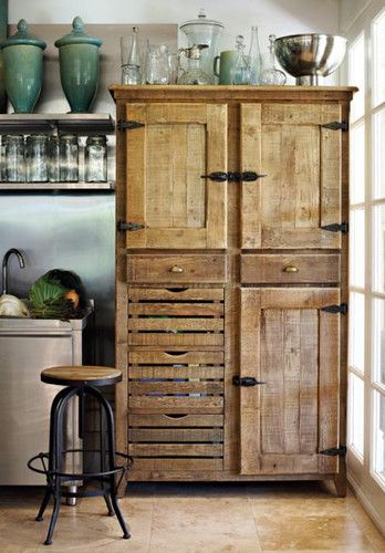 Storage And Organization Dapur Rustic, Rustic Kitchen Cabinets, Pantry Cupboard, Diy Projektit, Smart Tiles, Herringbone Backsplash, Hemma Diy, Diy Casa, Rustic Storage