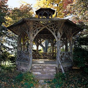 rustic gazebo Decorative Garden Fencing, Backyard Gazebo, Garden Arbor, Gazebo Pergola, Garden Gazebo, Pergola Plans, Rustic Garden Decor, Garden Fencing, Garden Structures