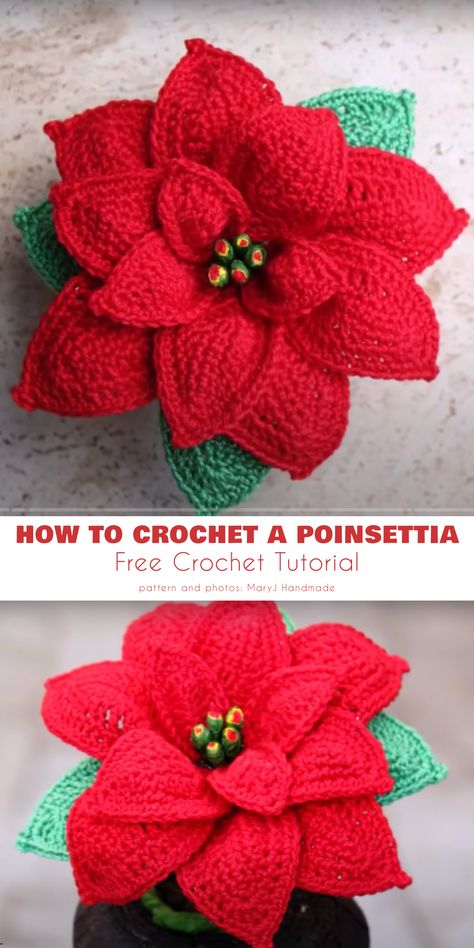 How to crochet a poinsettia. Crochet Poinsettias Free Patterns, Crochet Holly Berry Free Pattern, Poinsettia Pattern Printable, Free Crocheted Flower Patterns, Crochet Coleus Pattern Free, Mistletoe Crochet Pattern Free, Russian Crochet Patterns Free, Christmas Wreath Crochet Patterns Free, Crochet Pointsetta Pattern Free