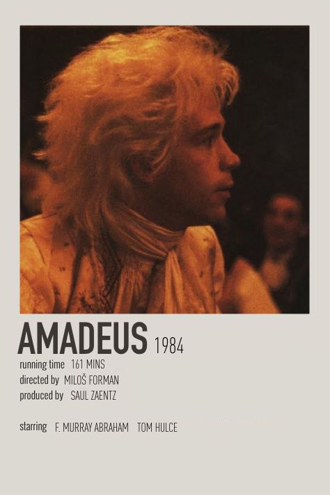 Aesthetic Movie Posters Polaroid, Atonement Polaroid Poster, Alternative Minimalist Movie Covers, Amadeus Movie Poster, Amadeus Movie, Alan Aesthetic, Movie Polariod Posters, 80s Movies Polaroid Poster, Movies To Watch Teenagers