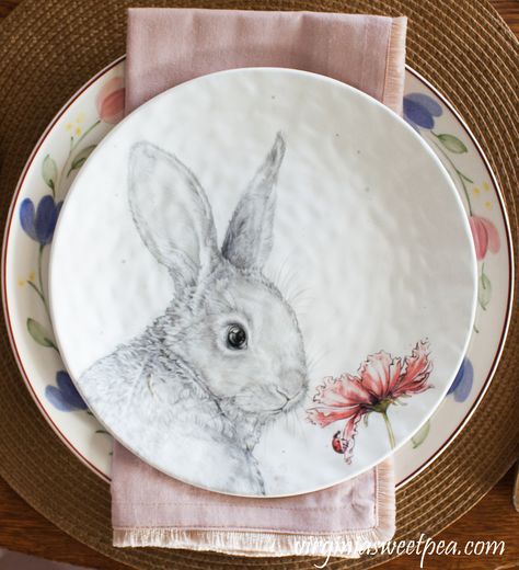 Rabbit Salad, Easter Hare, Easter Tableware, Easter Table Setting, Rabbit Plate, Easter Plates, Bunny Plates, Pink Napkins, Easter Centerpiece