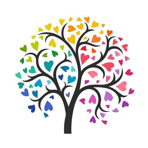 Vector rainbow coloured heart tree | Premium Vector #Freepik #vector #colorful-tree #green-illustration #abstract-tree #tree-pattern Rainbow Illustration Art, Donor Tree, Ducky Party, Rainbow Illustration, About Rainbow, Green Illustration, Colorful Tree, Rainbow Tree, Rainbow Paint