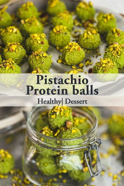 Pistachio Protein balls Pistachio Protein Balls, Snickers Protein Balls, Pistachio Healthy Recipes, Pistachio Protein Shake, Pistachio Snacks, Pistachio Recipes Healthy, Pistachio Energy Balls, Healthy Protein Balls, Protein Balls Recipe