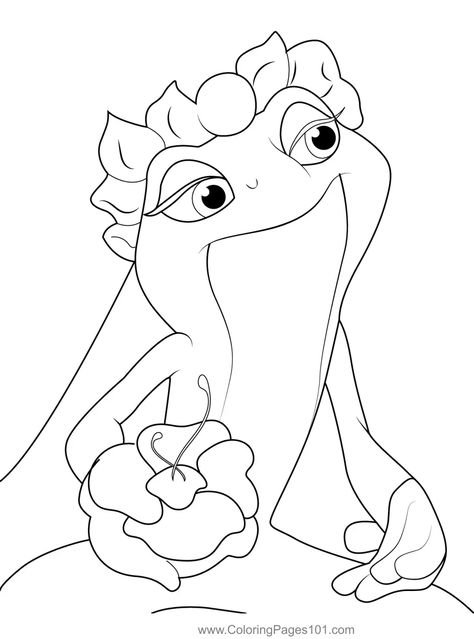 Cute Frog Tiana Coloring Page Tiana Coloring Pages, Frog Coloring, English Day, Frog Coloring Pages, Princesa Tiana, Printable Cute, Princess Drawings, Princess Tiana, Cute Frog