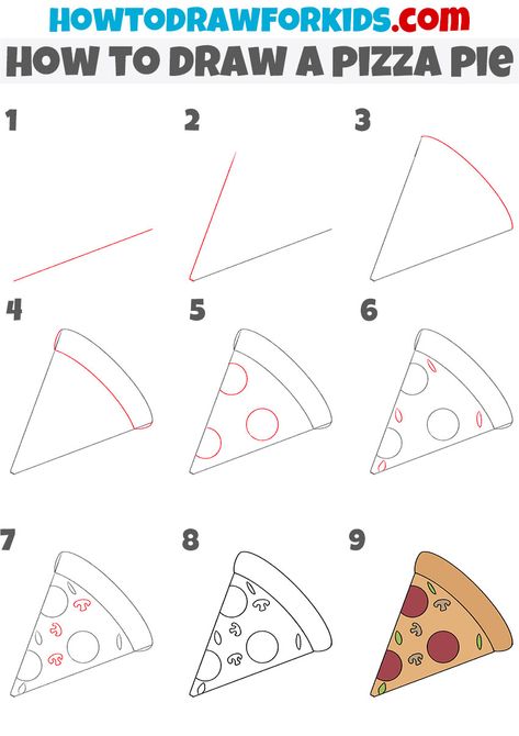 How To Draw A Plate, Food Drawing Simple, Pizza Drawing Easy, Basic Drawing For Beginners, Basic Drawing For Kids, Pizza Drawing, Lilies Drawing, Easy Art For Kids, Drawing Lessons For Kids