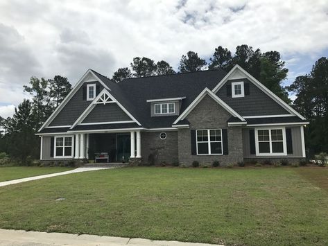 Capers Island brick | House exterior, House styles, Brick Grey Brick House With Wood Accents, Gray Brick House Exterior, Grey Brick House Exterior, Grey Brick Houses, Brick House Exterior, Gray Brick, Grey Siding, Gray House Exterior, Ranch House Exterior