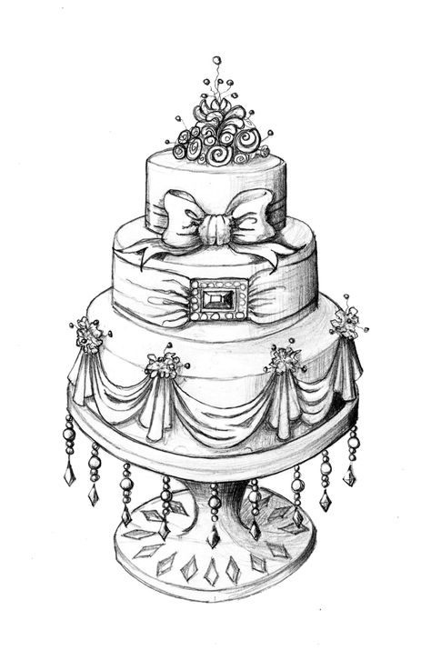 Pencil sketch Wedding Cake Drawing, Wedding Cake Illustrations, Wedding Cake Clipart, Birthday Pencils, Cake Sketch, Arte Art Deco, Cake Clipart, Cupcake Drawing, Cake Drawing