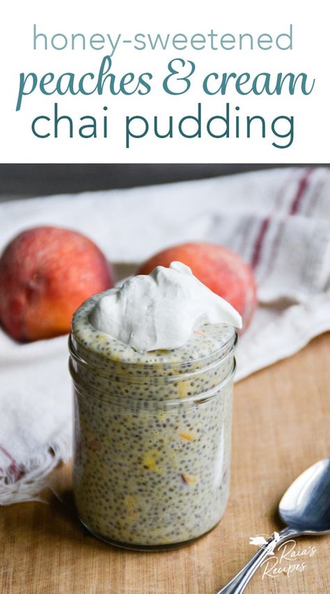 Peaches and Cream Chia Pudding Peach Chia Seed Pudding, Chai Pudding, Peach Popsicles, Fruity Snacks, Protein Shake Smoothie, Vegan Dark Chocolate, Chia Pudding Recipes, Peaches And Cream, Nourishing Foods