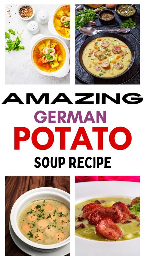 Warm up your kitchen with traditional German potato soup with sausage, a comforting classic. Our guide offers a delicious German potato soup recipe, including a twist with German potato soup with bacon. Save this pin to keep these cozy recipes handy for any chilly day! German Potato Soup With Sausage, Potato Soup With Sausage, Potato Soup With Bacon, German Goulash, German Potato Soup, German Appetizers, Soup With Sausage, Sausage Potato Soup, Cozy Recipes