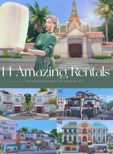 Sims 4 Residential Rental, Sims 4 Rental Lots, Japanese Neighborhood, Modern Townhouse, Colorful Apartment, Sims 4 Build, Terrace House, Apartment Building, House Rental